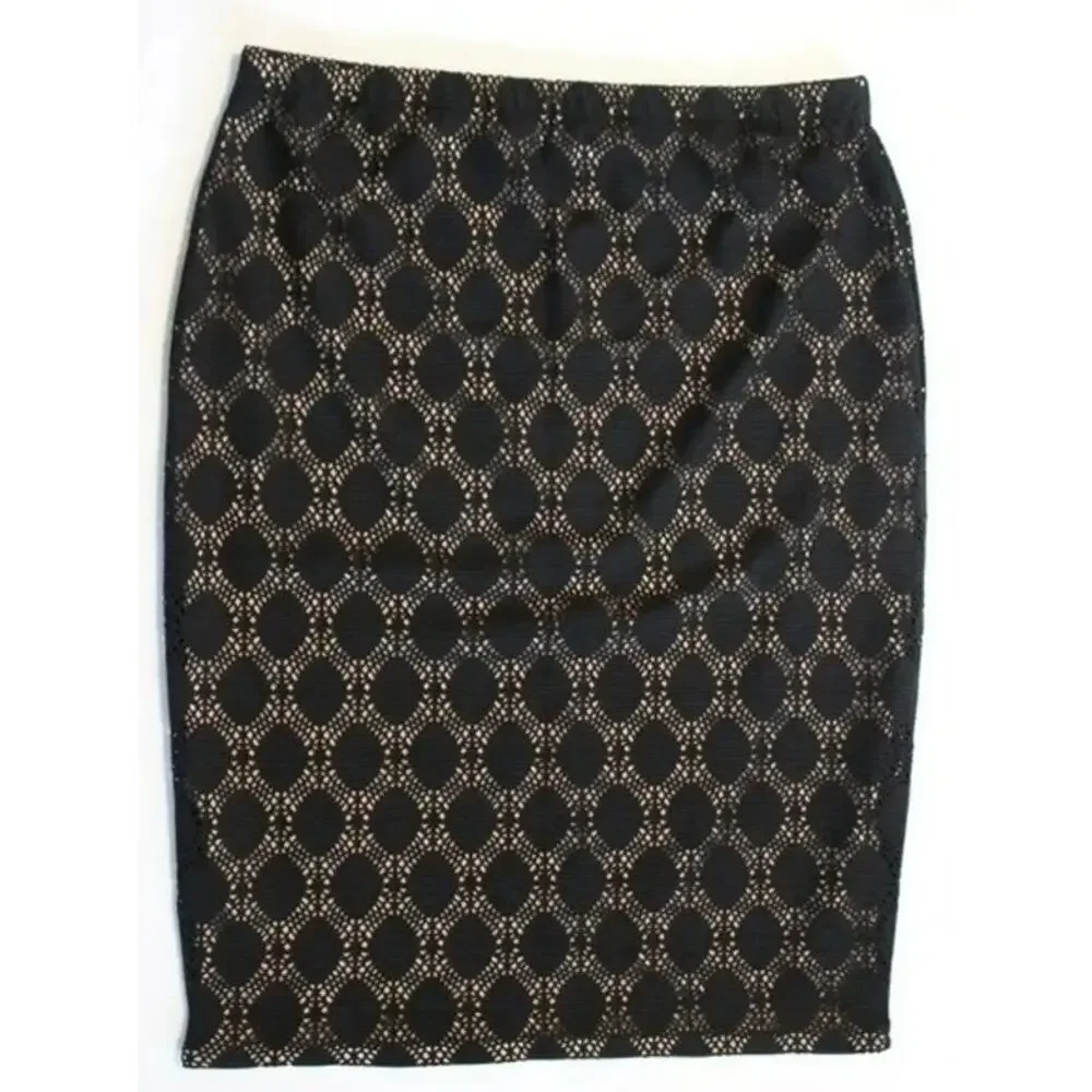 Vince Camuto Black Lace Overlay Lined Midi Pencil Skirt - Size L